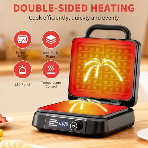 Novalife Sliver 1400W Belgian Waffle Maker with Adjustable Browning & Nonstick Plates