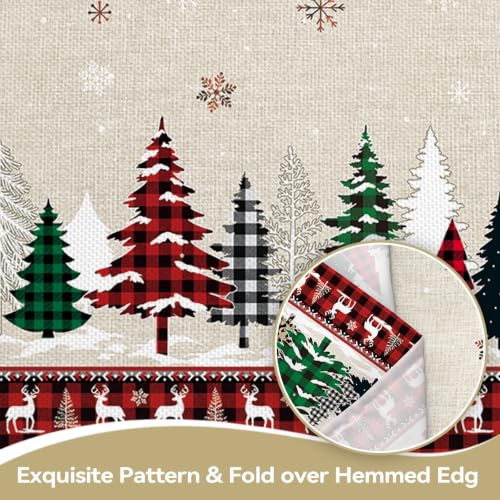 Christmas Tree Sled Elk Plaid Tablecloth 60x84in – Cotton-Linen Look, 84" x 60" Rectangular