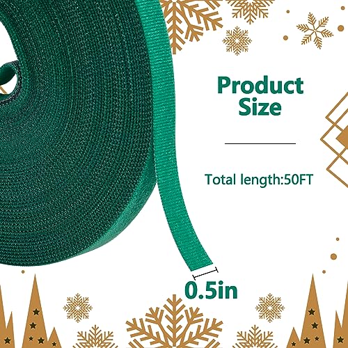 RunNico 50 ft Christmas Garland Ties - Green, Nylon Hook & Loop Cable Bundling Straps