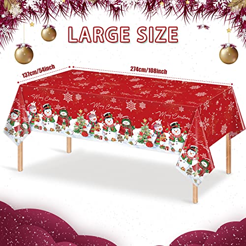 FunnyPars Red Christmas Snowman Tablecloth 54x108 Inch Waterproof Holiday Party Decor