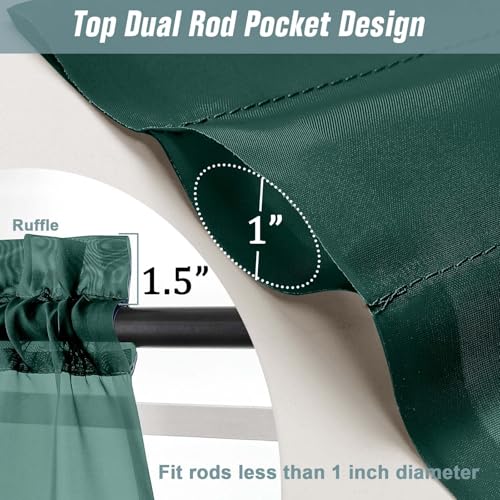 Green Sheer Curtains 63 Inch Length 2 Panels, Soft Voile for