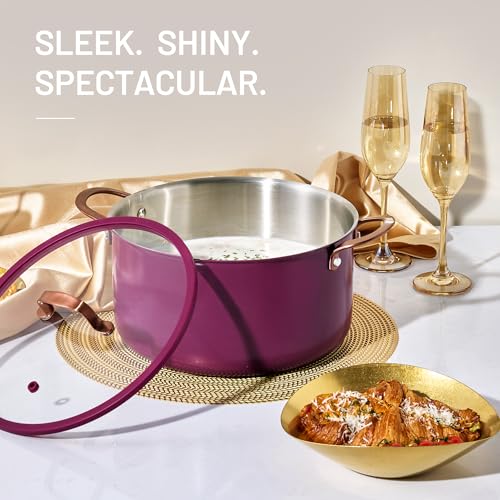 8QT Full Clad Tri-Ply Stainless Steel Stock Pot with Lid - Purple, Dishwasher Safe, Even Heating, All Stoves Compatible