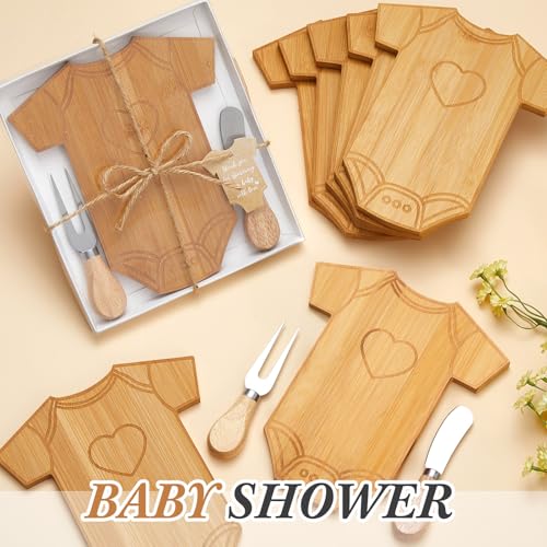 Ziliny 24-Piece Baby Shower Gift Set with Mini Bamboo Cheese Boards & Utensils - Baby Clothing Shape, Party Favors & Prizes