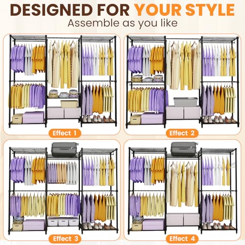 Heavy Duty Clothes Rack with 6 Rods & 6 Shelves - Portable Closet 76.4"x15.7"x68.5"