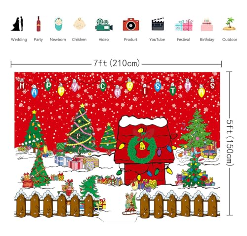 CINRAY Red 7x5FT Comic Christmas House Backdrop - Winter Snow Night Photo Background