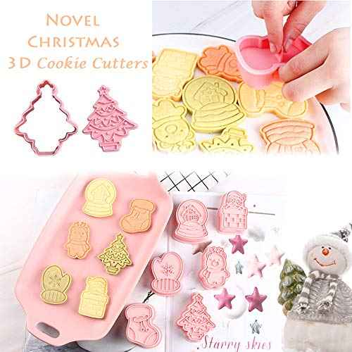 Novel Christmas Cookie Cutters and Stamper, Xmas Tree, Glove, Reindeer, Santa, Sock, House 3D Cookie Cutters Set for Christmas Baking (Pack of 12)