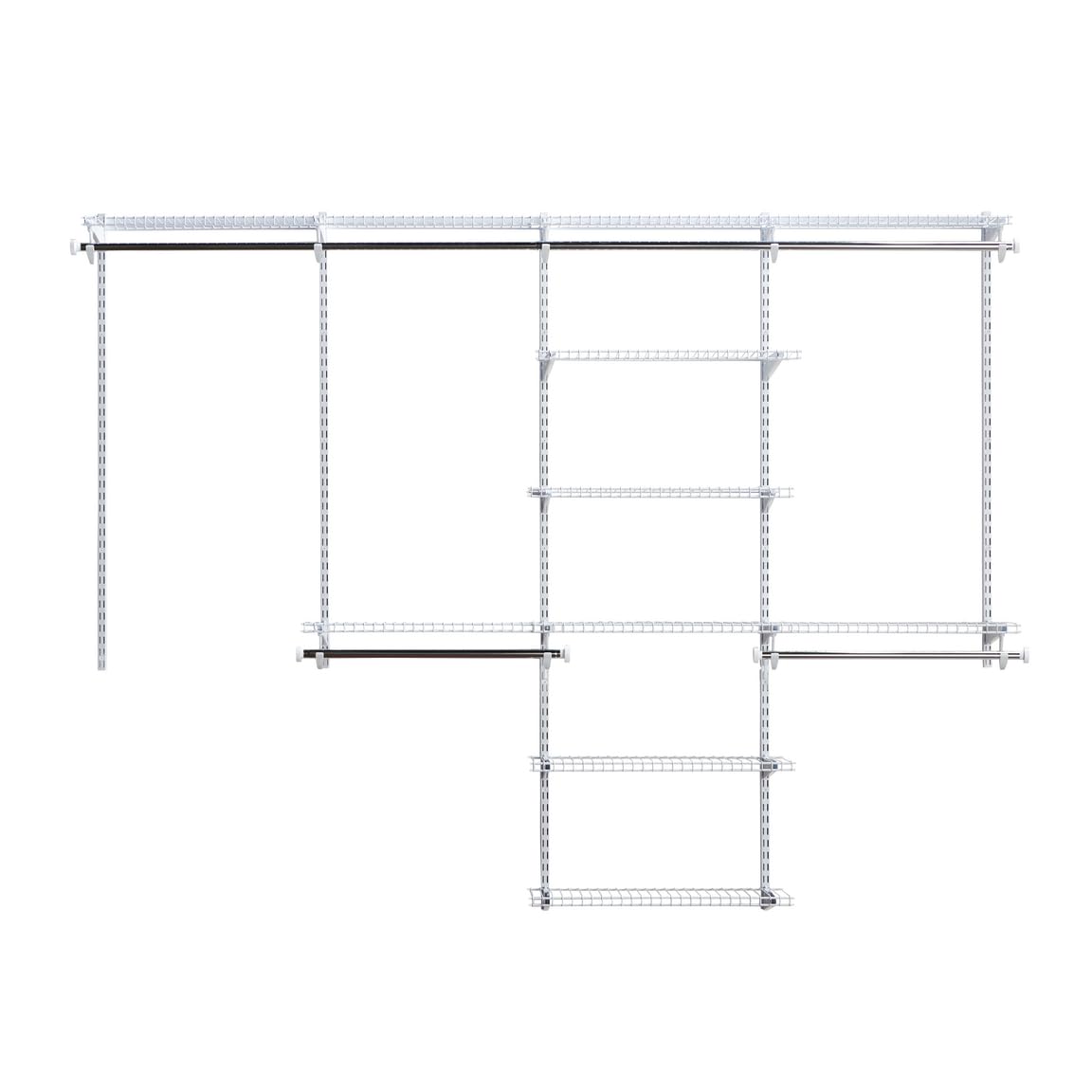 Rubbermaid Configurations Closet Shelves & Hanging Kit (2) 26" Shelves White Custom Pantry Organizer and Storage/Clothes Rack for Home/Laundry/Bathroom/Mudroom/Pantry/Linen Closet