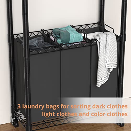 Hodonas Rolling Laundry Basket with Wheels & Hanging Bar - Black