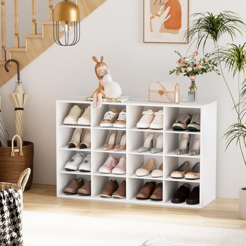 White Garden 4 You 16-Cube 4-Tier Shoe Storage Bench Organizer