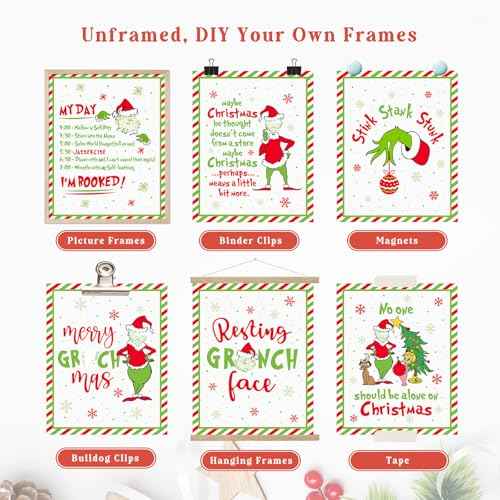 Funny Christmas Decorations, Novelty Christmas Posters for Home Wall Decor, Set of 6 Xmas Wall Art Prints for Bedroom Bathroom Decor Party Supplies, White Elephant Gag Gifts, 8x10 inch, Unframed