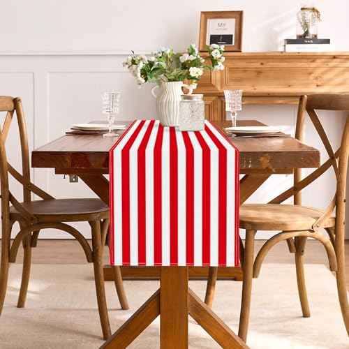 Red and White Striped Table Runner Circus Carnival Theme Party Decoration Read Across American Dining Room Home Kitchen Table Decor (13" x 72")