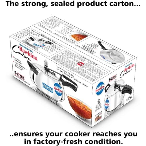 Hawkins 5 Litre Contura Pressure Cooker, Stainless Steel Inner Lid