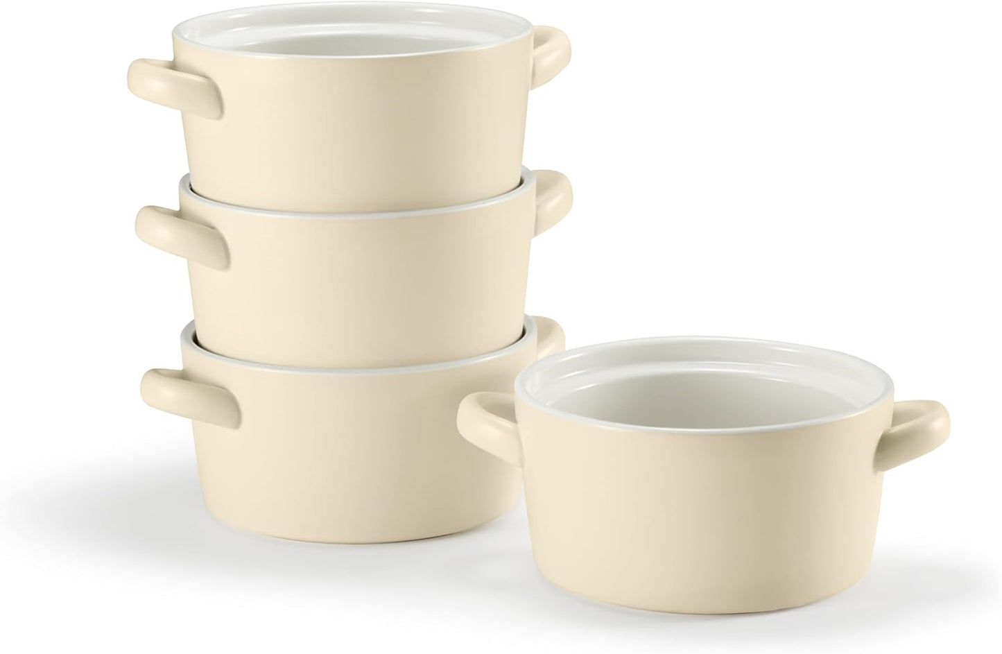 Kook Ceramic Soup Crocks - Stackable Bowls for Casserole & Pasta | Oven, Microwave & Dishwasher Safe, 18 oz, Set of 4 (Ivory)