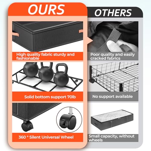 Tsinglax 66L Under Bed Storage Containers 4-Pack with Wheels, Black, 30" x 16" x 7.5"