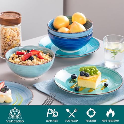Vancasso Bonita Blue 24-Piece Stoneware Dinnerware Set for 6 - Spiral Design