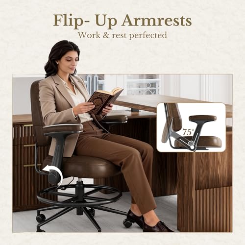 Perledesign Drafting Executive Tall Office Chair - Vintage Brown, Normal Thick