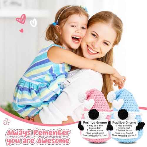 2 PCS Gnomes Gifts for Women, Handmade Positive Gnome, Emotional Support Crochet, Encouragement Gifts for Girlfriend Daughter Mom Coworkers Teacher Students Birthday Gift Ideas