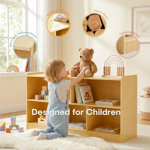 STEPLAY Montessori Wooden Toy Storage Shelf for Kids, 2-Tier & 5-Section Organizer