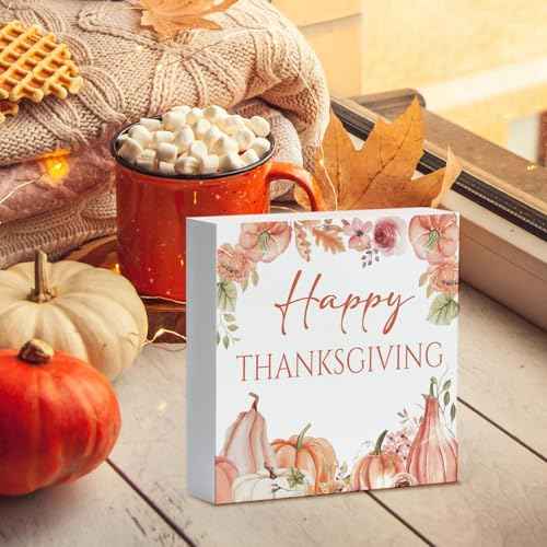 Thanksgiving Gifts, Thanksgiving Fall Decor, Fall Decor, Thanksgiving Decorations for Home, Thanksgiving Wooden Box Sign, Autumn Harvest Thanksgiving Wooden Square Sign, Happy Thanksgiving Day Sign