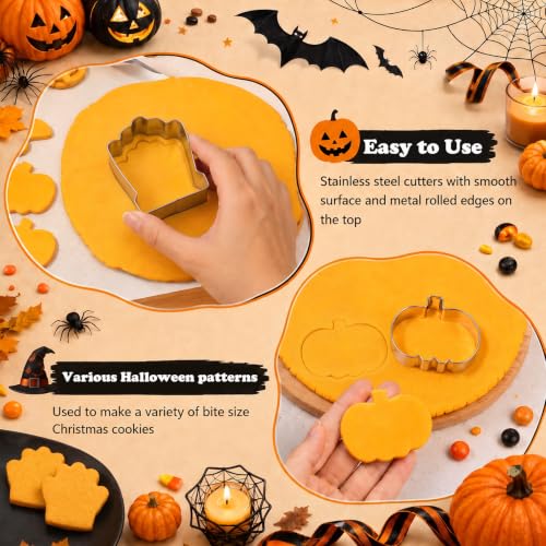 Halloween Cookie Cutter Set 7-Shape Weenkilly Witch Hat Pumpkin Black Cat Ghost Bat Skull Tombstone Variation Halloween