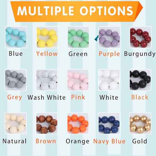 Meplait 6 Pieces Wooden Bead Napkin Rings - Farmhouse Stretchable With Tassel, Boho Style for Dining Table, Wedding Decoration (Black)