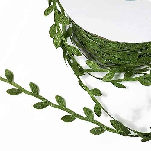 20-Yards Artificial Vine Leaf Ribbon Trim, Greenery Garland Vines for Hanging Plants Leaves Decorative Wreath Wall DIY Craft Party Wedding Home Decoration, EJ-2029 (Olive Green)