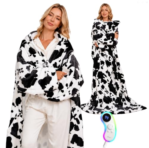 Leciny Black 70x50 Inch Heated Wearable Blanket with Foot Pocket & Long Sleeves