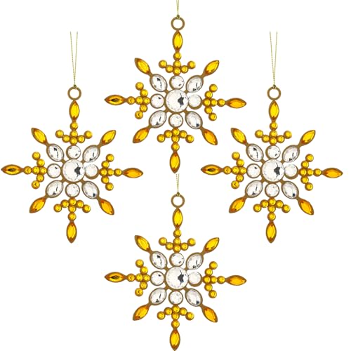 WeddPtyFr Silver & Gold Snowflake Christmas Ornaments Set of 4 – Hanging Tree Decorations