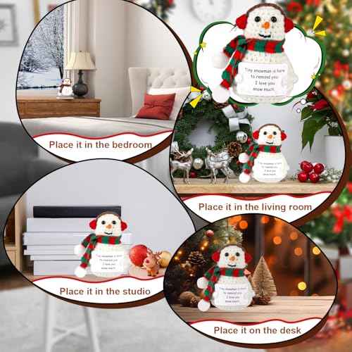 Positive Snowman, Funny Knitted Snowman Inspirational Gift with Positive Card Cute Crochet Potato Positive Christmas Encouragement Crocheted Doll for Room Office Desktop Decoration