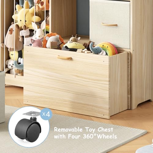 Burlywood Toy Storage Organizer with Stuffed Animal Shelf - Kids Wooden Playroom Storage