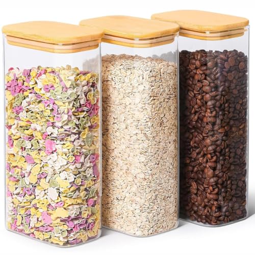 Glass Storage Containers with Lids - 2 Qt Set of 3, Food-Grade Pantry Jars