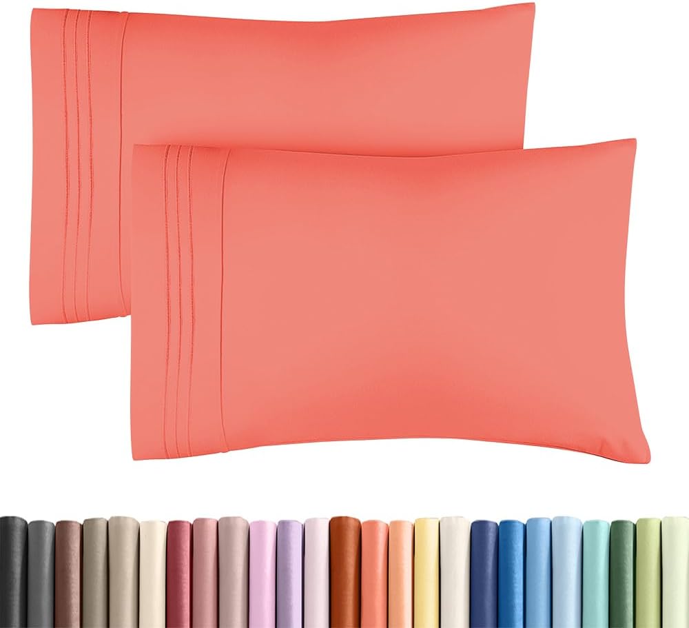Standard Pillow Cases by Skiennix - Ultra-Soft Hotel Quality Covers | Comfy, Wrinkle-Free & Stain Resistant - 2 Piece Set in Coral