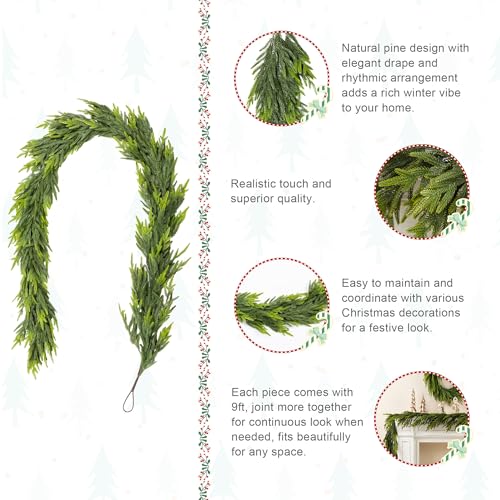 Glitzhome 2 PCS 6FT Christmas Norfolk Pine Garlands, Faux Real Touch