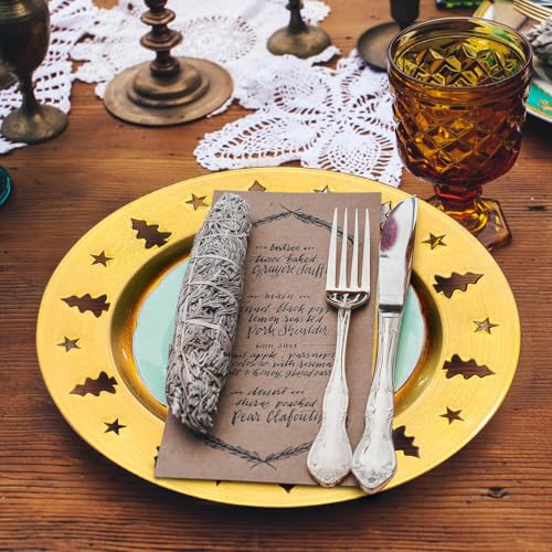 Kazozobi Gold Christmas Tree Charger Plates 13-Inch Set of 6 Reusable Holiday Table Decor
