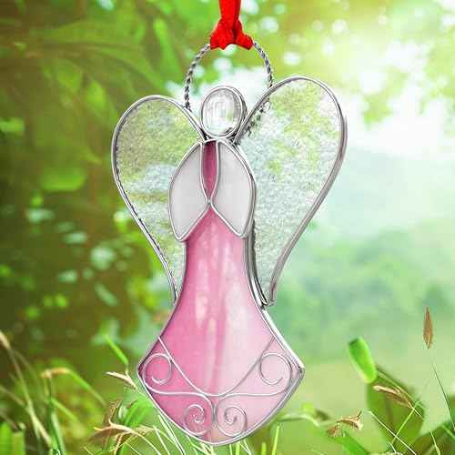New Pink Angel Suncatcher Stained Glass Suncatchers for Windows Hanings Ornament Home or Garden Decorative Gifts for Mom Teacher Friends Birthday Christmas Tree Holiday Hanging Decor