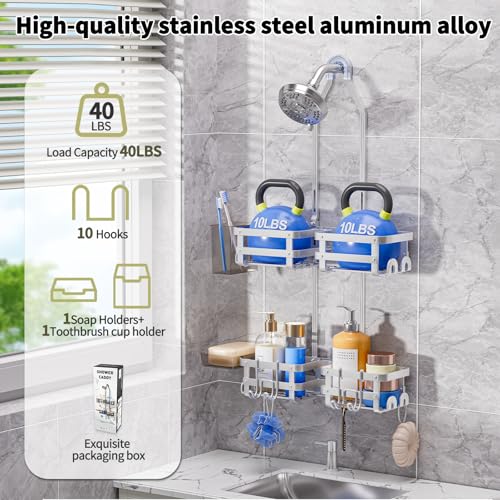 GAOKASE Silver Aluminum Shower Caddy Hanging Organizer Never Rust Bathroom Storage