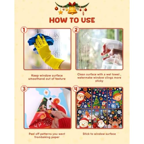 Christmas Window Clings - 9 Sheets 162 Pcs Cute Xmas Decorations for Winter Holiday Home Party Santa Reindeer Snowman Gingerbread Snowflake Stickers for Glass Double-Sided Static Window Decals