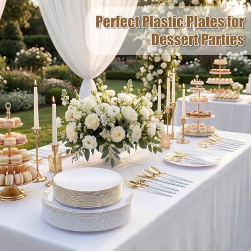 DaYammi Gold Disposable Dinnerware Set with White Handles - 150Pcs, Elegant Party Wedding