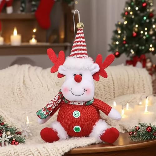 Santa Snowman Reindeer Christmas Tree Ornaments Set - Plush Holiday Decorations