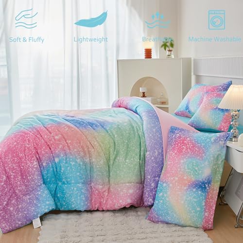 PERFEMET Pink Green Girls Twin Comforter Set with Sheets - Blue & Pink Variation