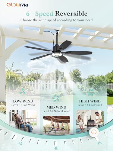 52-Inch Outdoor Ceiling Fan with Lights Waterproof IP65 Black