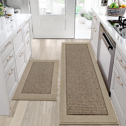 Kitchen Rugs Set of 2 - Non Slip Washable 24x36 & 24x60 Taupe - Rectangular