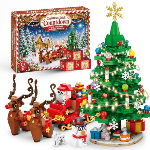 Christmas Tree Building Block Set Advent Calendar 2026 for Kids - Includes Santa, Reindeer & Sleigh