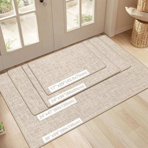 Indoor Door Mat 24x47 Khaki Non Slip Entry Rug - Low Profile, Water & Dirt Absorbent, Easy Clean