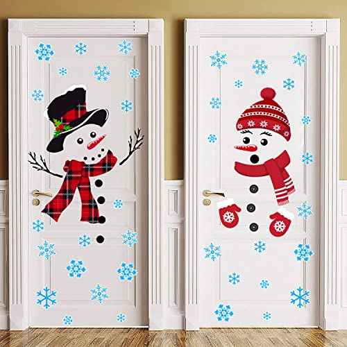 IMISHM 4 Sheet Christmas Decorations - Removable Wall Stickers with Snowman, Snowflake Decals for Windows, Doors & Refrigerators