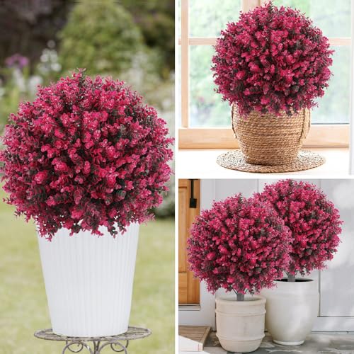 Red Eucalyptus Topiary Ball Tree Set of 2 | 24-inch Artificial Indoor & Outdoor Decor