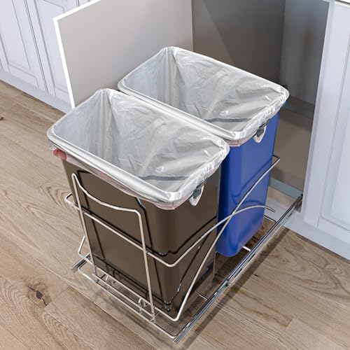 Home Zone Living 15.3 Gallon Pull-Out Dual Kitchen Trash Can with In-Cabinet Design