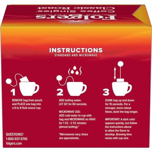Folgers Medium Roast Coffee Singles Pack of 12 - 228 Single Serve Bags - Classic Roast / 19 Count