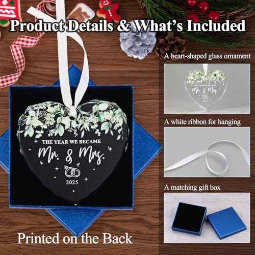 First Christmas Married Ornament 2025, Wedding Gifts for Couple Wedding Christmas Ornament Just Married Gift for Newlywed, Bridal Shower Gifts