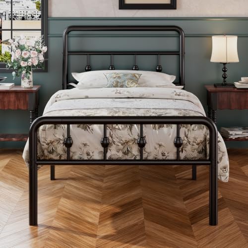 Twin XL Bed Frame with Headboard & Footboard - Victorian Style, Heavy Duty Metal Support, No Box Spring Needed, Easy Assembly